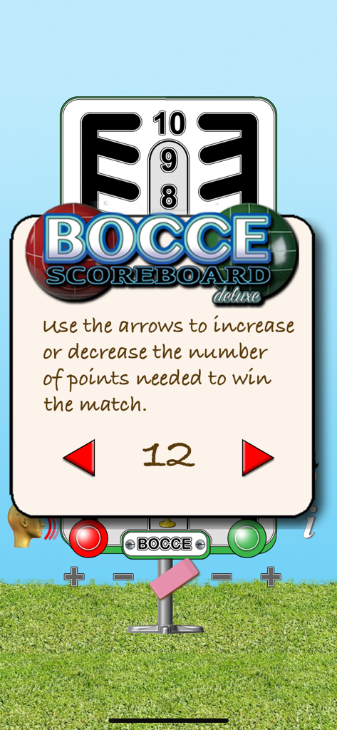 Bocce Scoreboard Deluxe - Setting the winning points limit on the Bocce Scoreboard Deluxe app