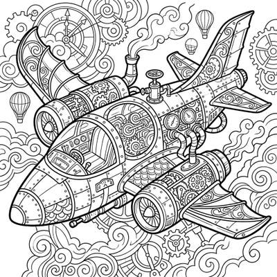 Embark on an imaginative journey with this unique Steampunk Private Jet coloring page, blending classic luxury with retro-futuristic charm. This intricate design promises hours of creative fun for all who love detailed machinery and fantastical flight.