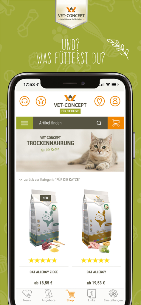 Vet-Concept - Vet-Concept mobile App-Produktliste für Trockenfutter für Katzen
