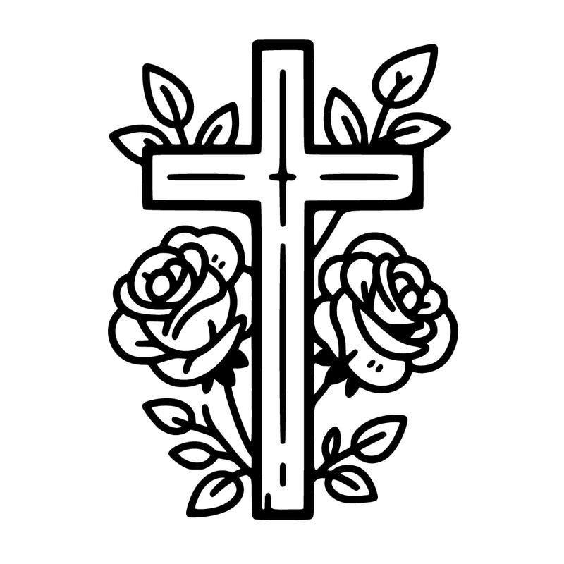 simple cross with simple roses around it