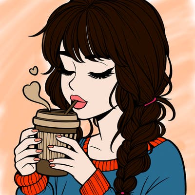 realistic girl drinking coffee