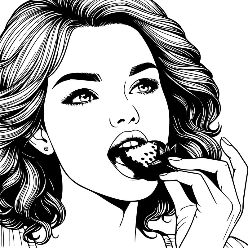 realistic woman eating strawberry