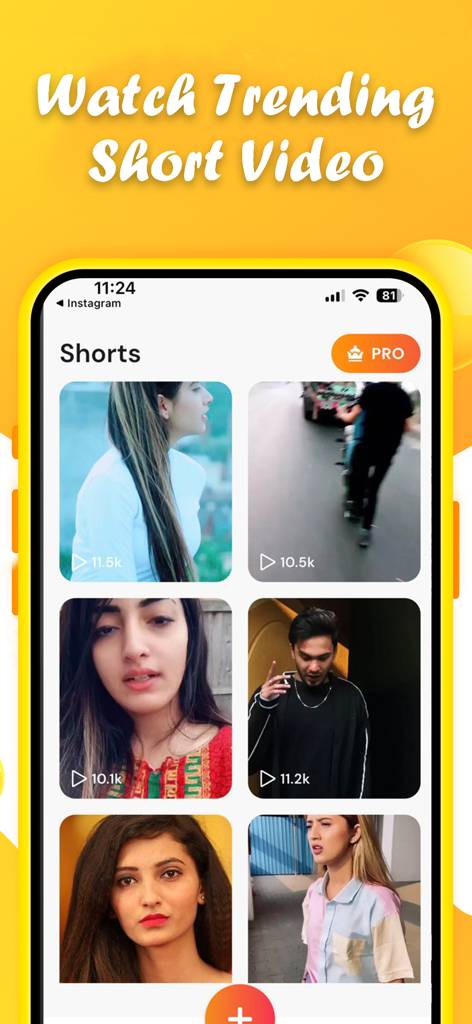 Helo - Discover,Share & Trends - Interfaz móvil de la aplicación Helo que muestra una cuadrícula de vídeos cortos de tendencia con recuentos de visualización