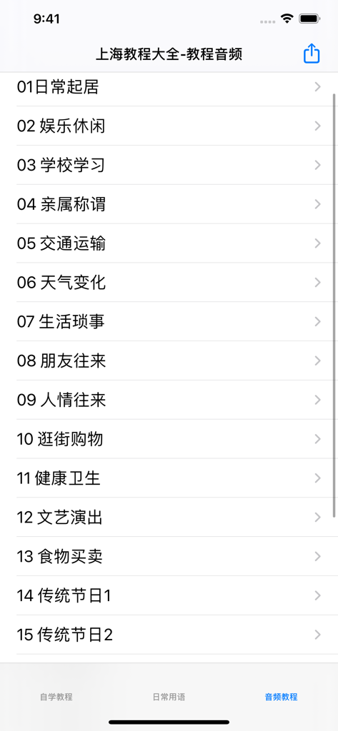 学说上海话教程 - Liste der Kategorien für Audio-Tutorials für den Shanghai-Dialekt
