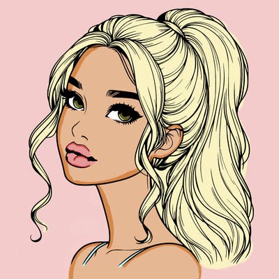 realistic girl with a ponytail on her hair and lips