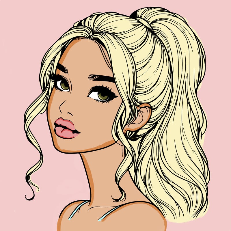 realistic girl with a ponytail on her hair and lips