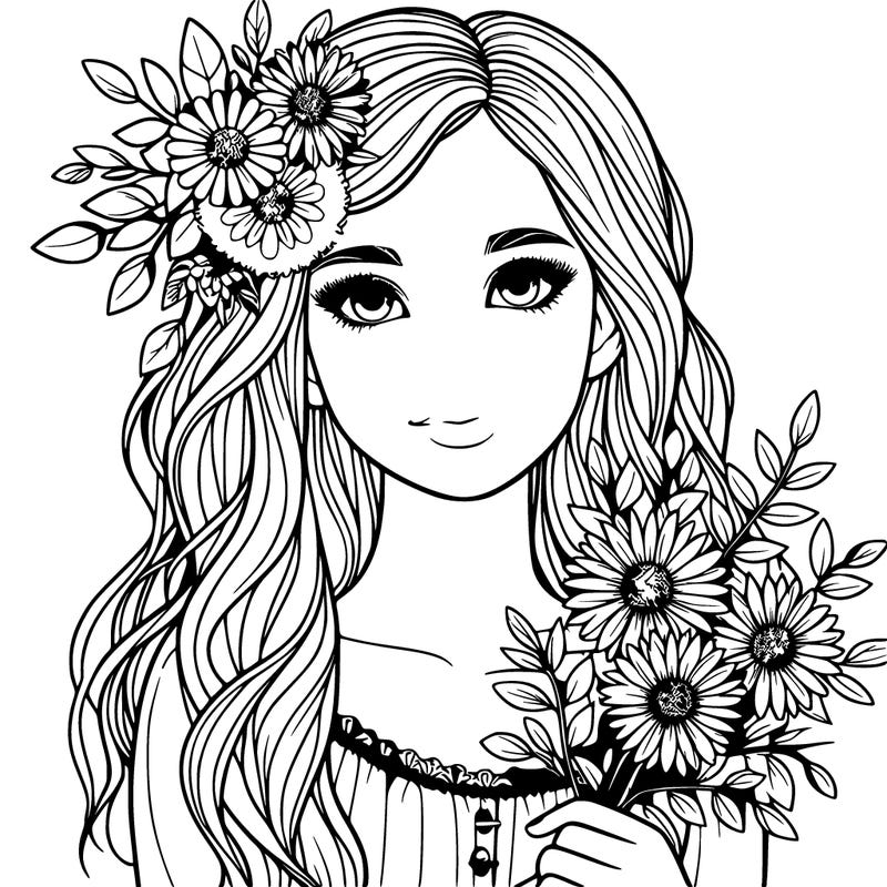 a realistic girl with flowers