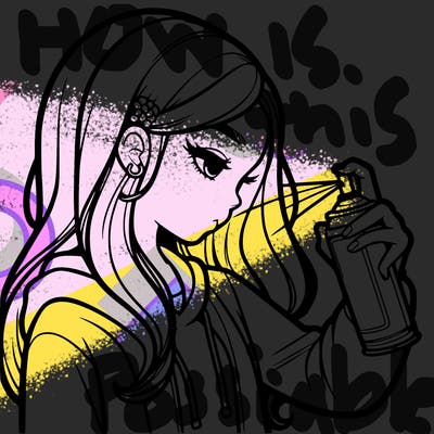 a realistic girl spray painting