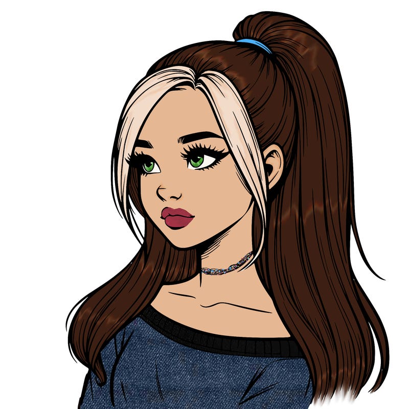realistic girl with a high ponytail