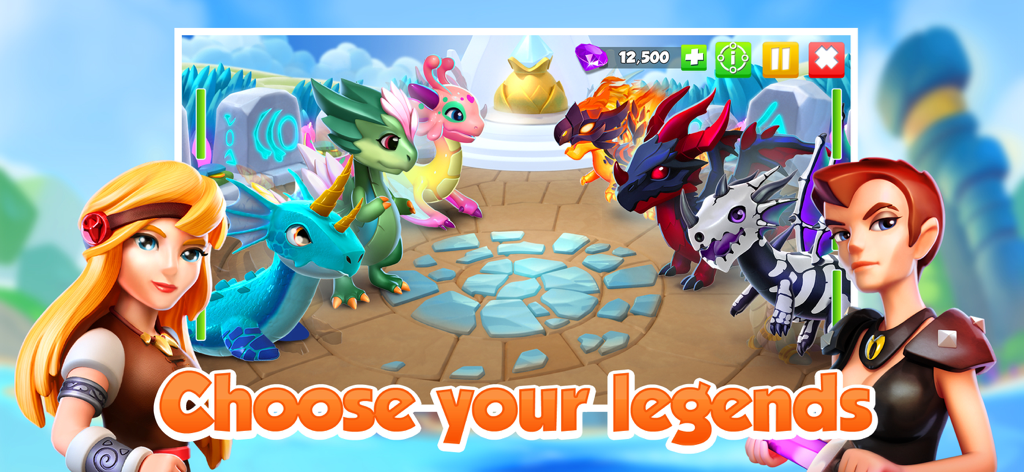 Dragon Mania Legends - Divers dragons et dresseurs sont disponibles sur l'écran de sélection de Dragon Mania Legends.