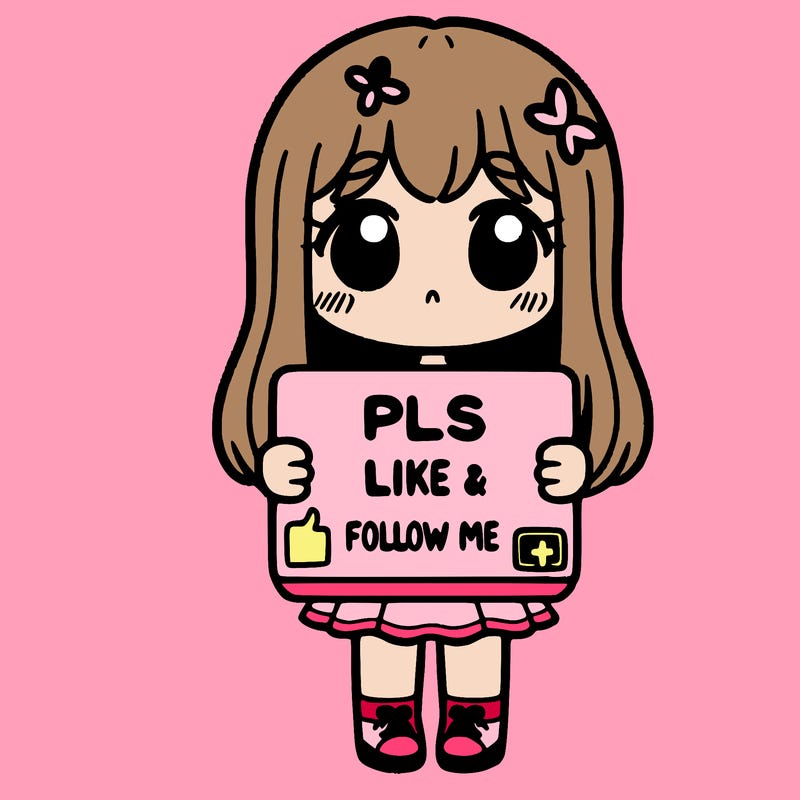 girl holding a sign that says pls like and follow me
