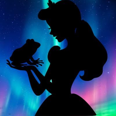 a shadow of a princess holding a frog realistic