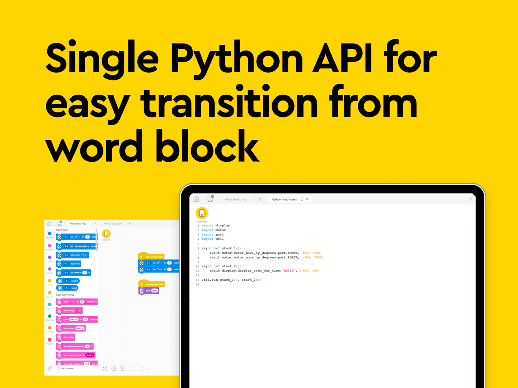 Spike™ LEGO® Education - Una comparación entre las interfaces de codificación de bloques de palabras y Python en la aplicación Spike LEGO Education