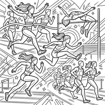Experience the thrill of competition with this exciting track and field athletes coloring page. Bring to life sprinters, hurdlers, and high jumpers as they push their limits on the track.