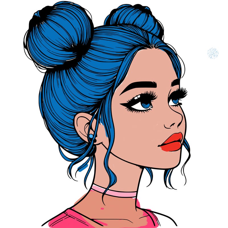 realistic girl with buns on the top of her head