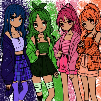teen manga girls group of 4