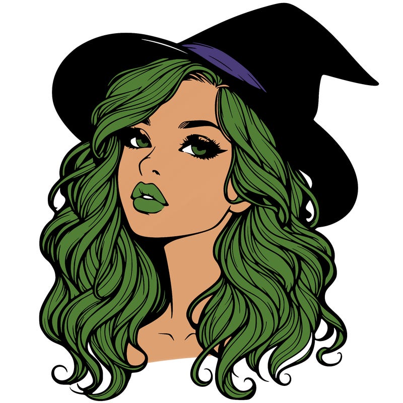 realistic witch girl with wavy hair and lips