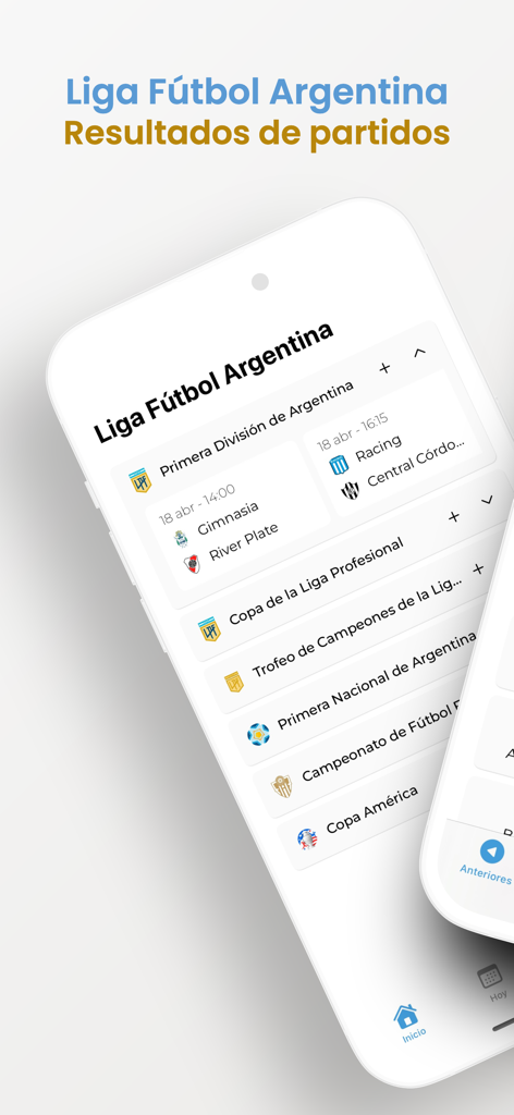 Liga Fútbol: Argentina - Mobile app interface showing match results for the Argentine Soccer League