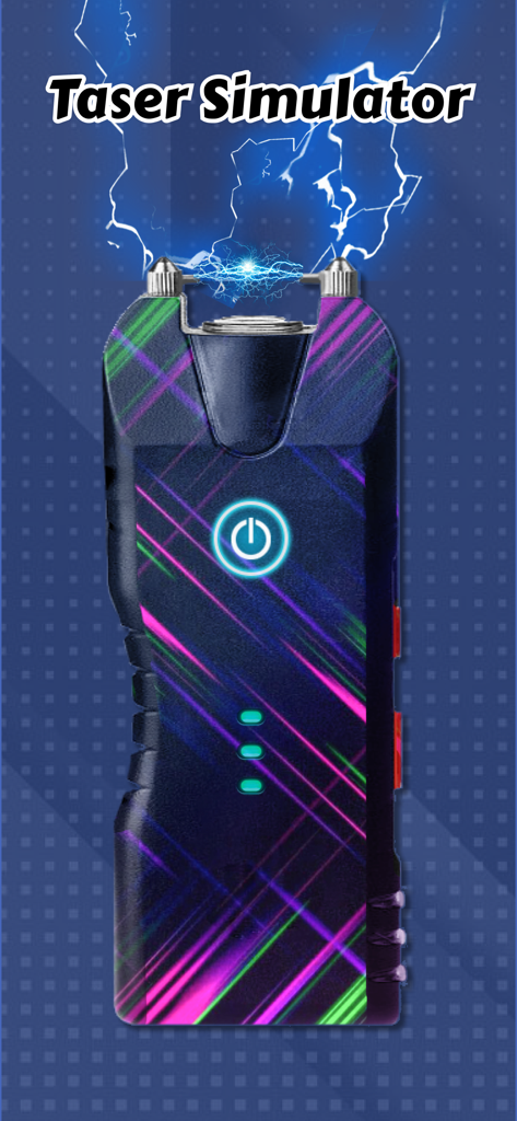 Graphic of a taser simulator with electric shock effects and neon light design from the Prank App