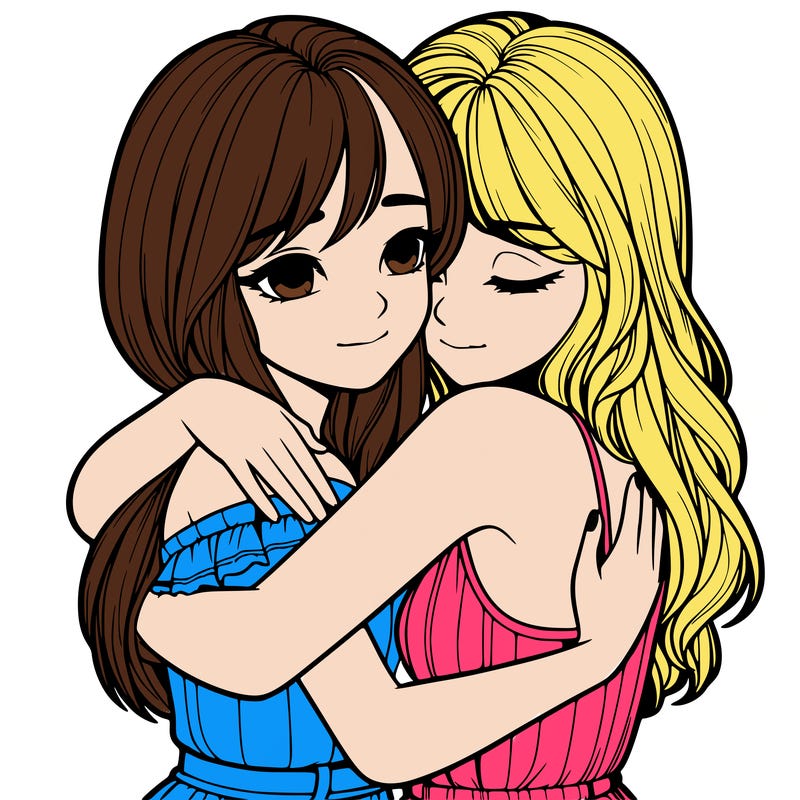 realistic girls hugging