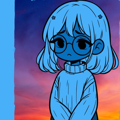 sad girl with glasses in a sweater