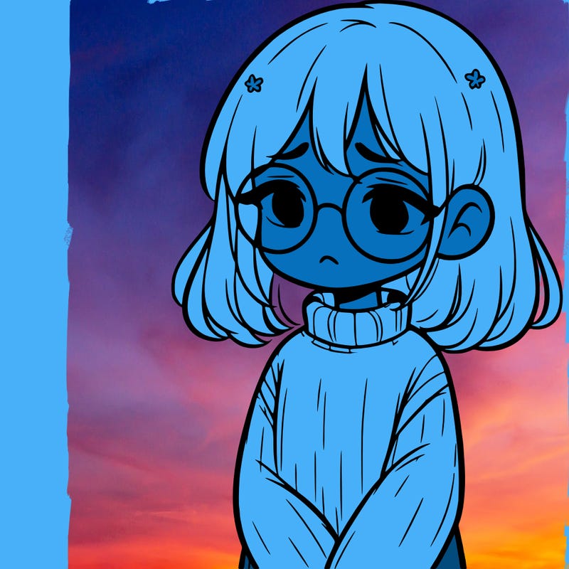 sad girl with glasses in a sweater