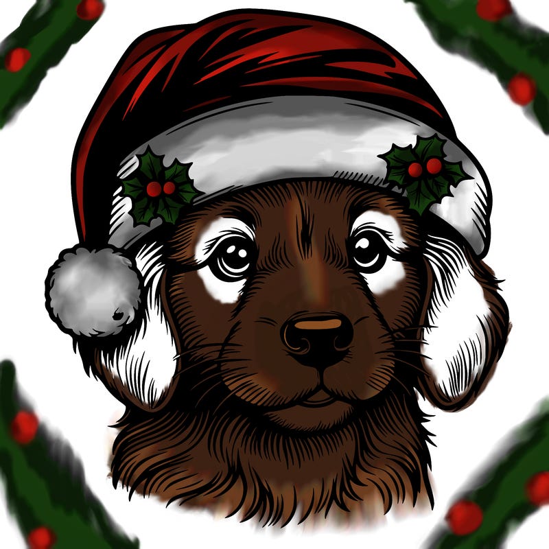 realistic dog wearing a santa hat