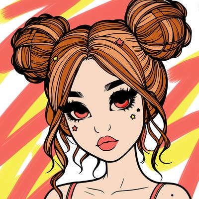 realistic girl with space buns