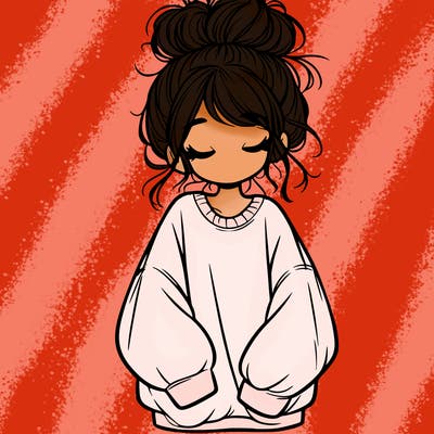 girl with baggy sweatshirt and messy bun