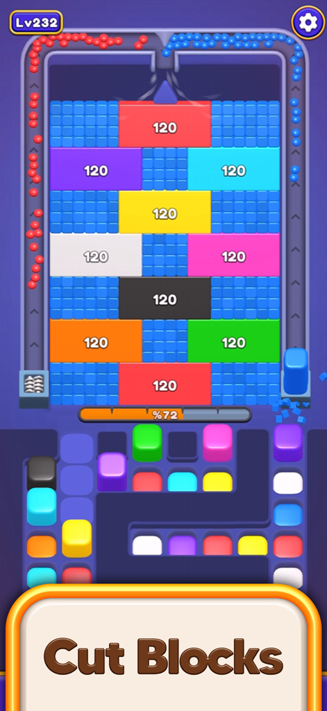 Bounce Blast 3D - A physics based puzzle level in Bounce Blast 3D featuring colorful jelly blocks and falling balls
