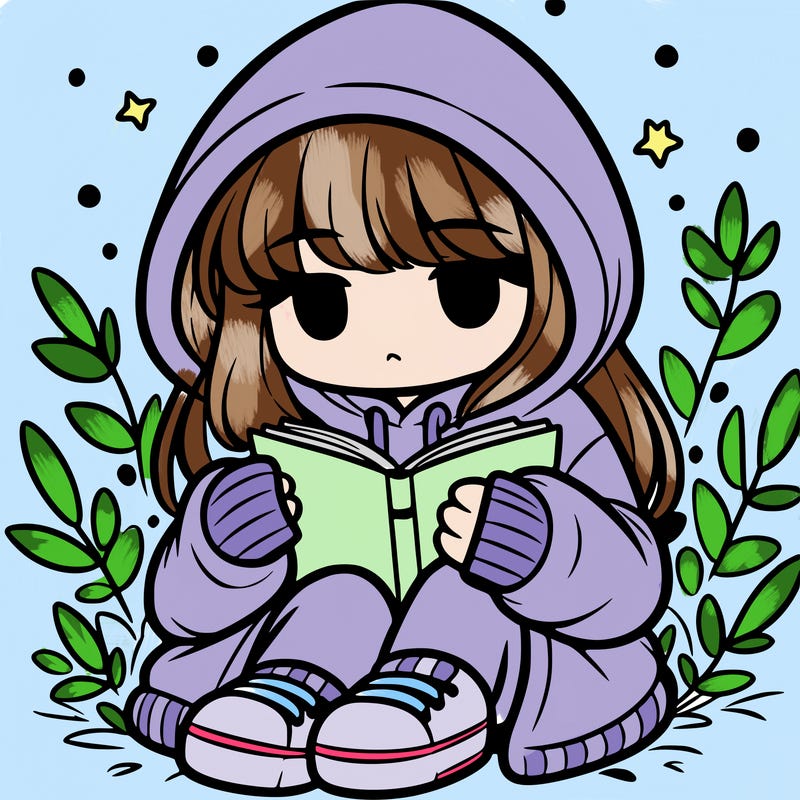 girl in oversized hoodie reading a book