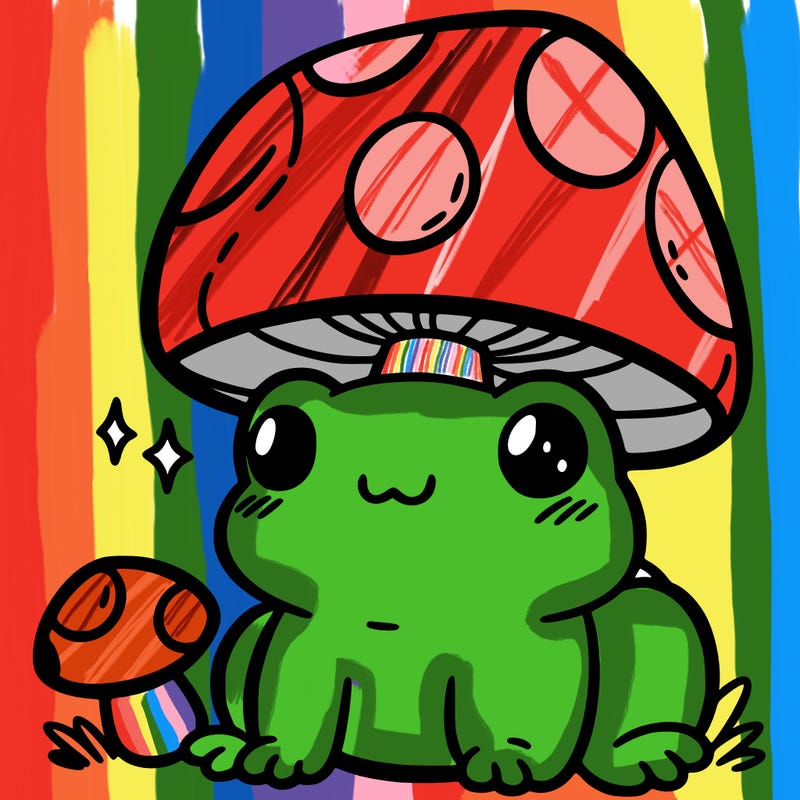 a cute frog with a mushroom hat