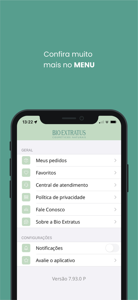 Bio Extratus - Bio Extratus mobile app menu displaying user profile settings and support options