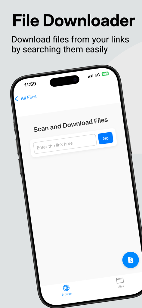File Doctor - La aplicación File Doctor mostrando la pantalla del descargador de archivos en un iPhone
