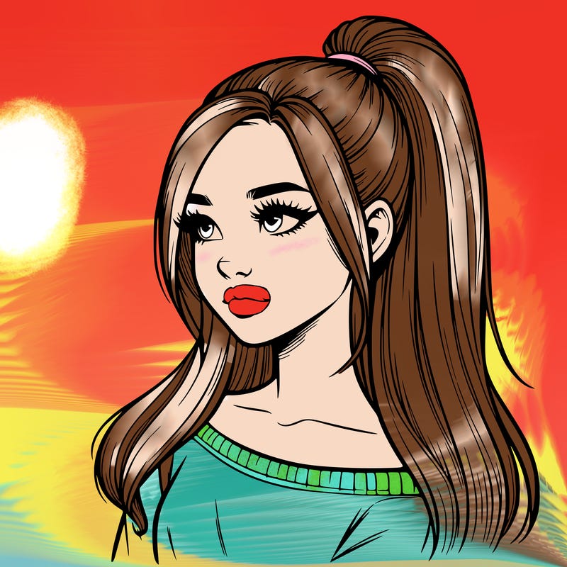 realistic girl with a high ponytail