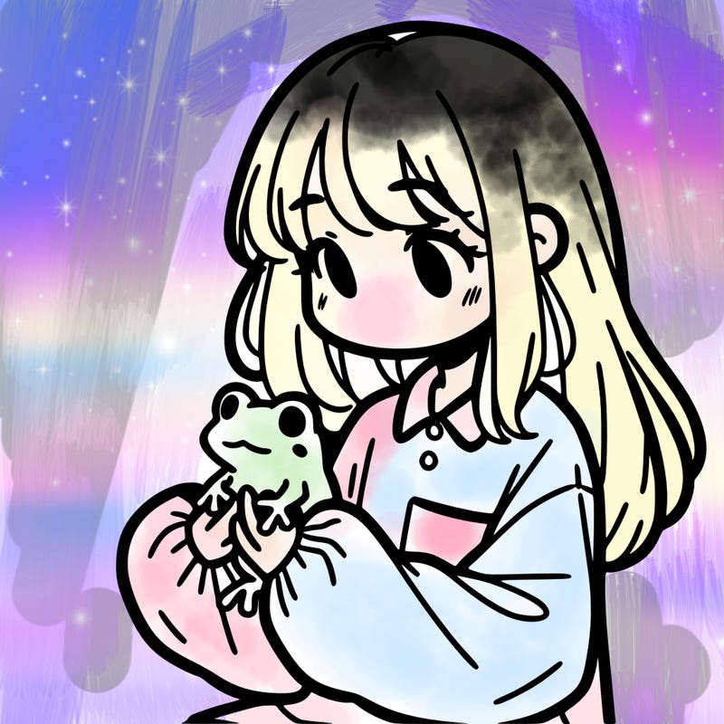 girl with long hair and a oversized shirt. and she is holding a frog