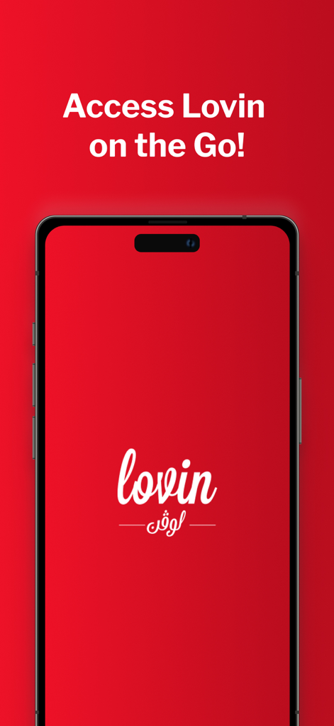 Lovin. - Lovin app splash screen on a smartphone with the headline Access Lovin on the Go