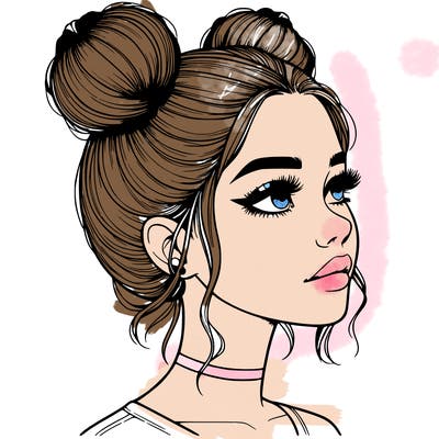realistic girl with buns on the top of her head
