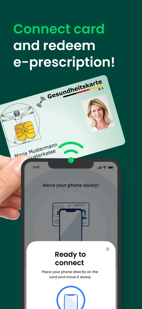 A smartphone using the DocMorris app to scan a health insurance card for digital e-prescription redemption