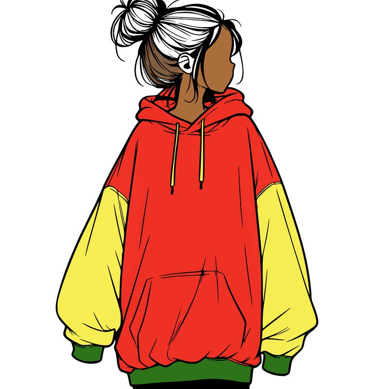 realistic girl with a oversized sweatshirt on and a bun