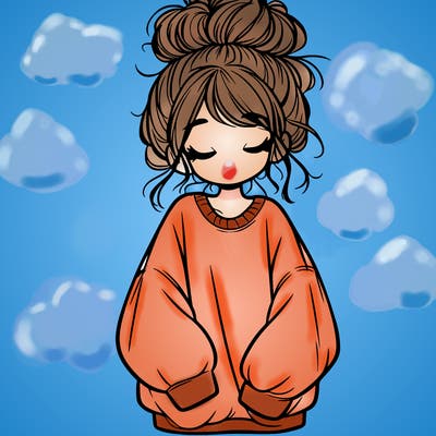 girl with baggy sweatshirt and messy bun