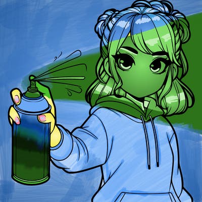 realistic girl is spray painting