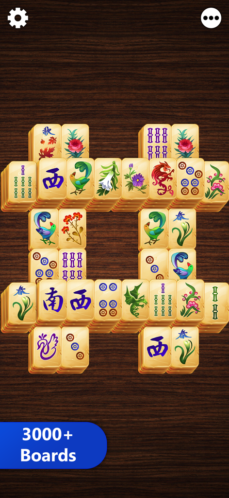 Mahjong Titan - Mahjong Titan solitaire tile puzzle on a wooden background with text showing 3000 plus boards