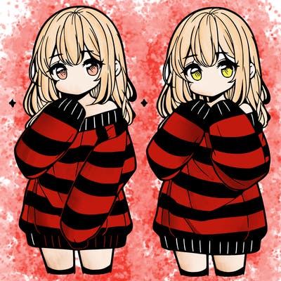anime girl in a striped oversized sweater