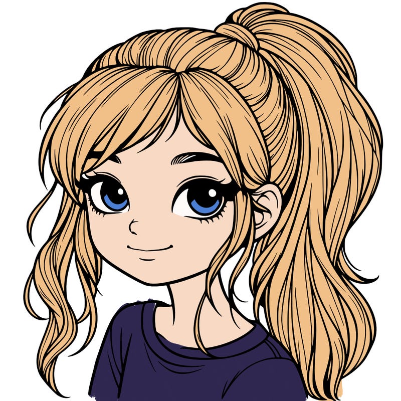 realistic girl with ponytail