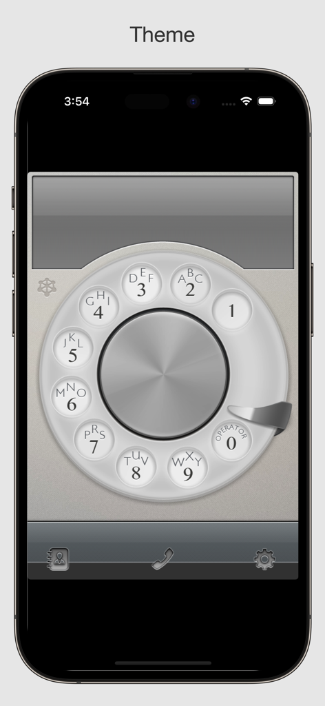 iRetroPhone - Rotary Dialer - A vintage silver rotary dialer interface on a smartphone screen