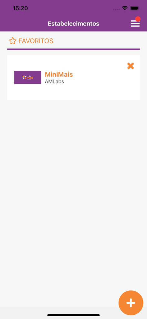 MiniMais Minimercados - Interfaz de la aplicación MiniMais que muestra la pantalla de establecimientos favoritos con una lista de ubicaciones de micromercados autónomos.