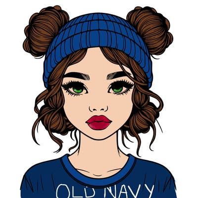realistic girl with buns in her hair with a beanie on