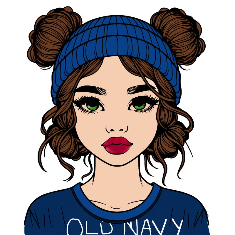 realistic girl with buns in her hair with a beanie on