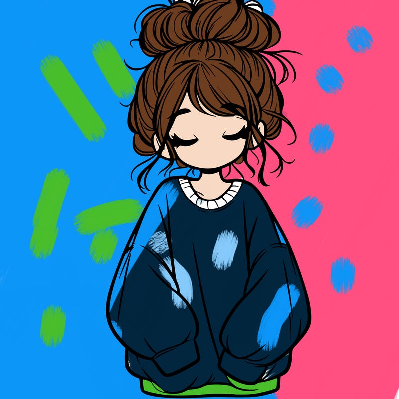 girl with baggy sweatshirt and messy bun